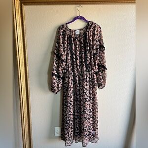 Stunning Black & Copper Floral Hobo Maxi Dress By Knox Rose XL